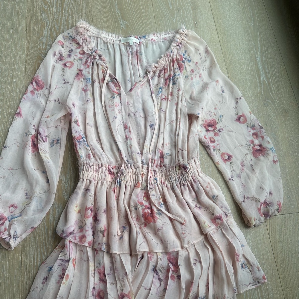 LoveShackFancy Pink Floral Chiffon Blouse